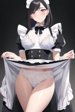 Illustration style, Masterpiece, Maid uniform, Gleaming Skin, See-through, Underwear